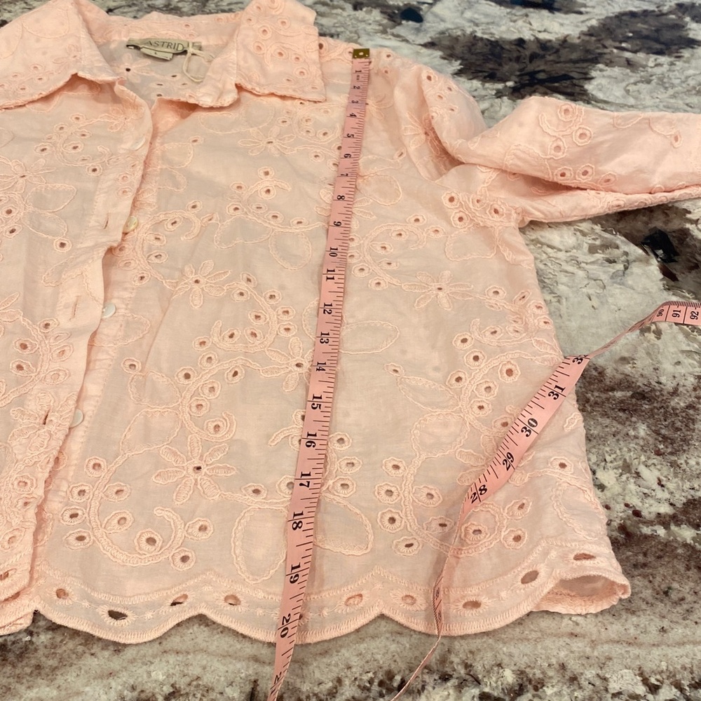 Astrid Pink Floral Embroidered Blouse 🌸 Made in Italy Romantic Eyelet Top Size L - Picture 10 of 10
